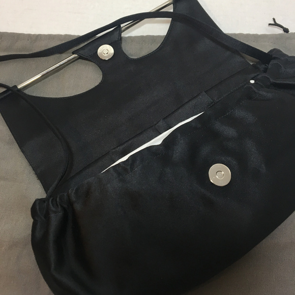 Vintage Pollini Black Satin Clutch Crossbody Purse - Picture 4 of 7